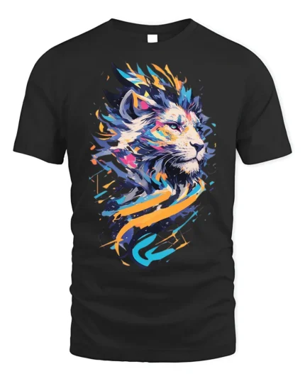 Abstract Colorful Lion Graphic T-Shirt - black t-shirt on white background