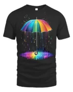 Rainbow Umbrella Abstract Rain Printed T-Shirt - black t-shirt on white background