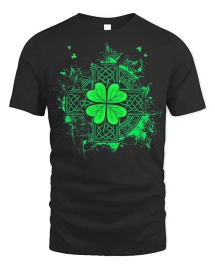 Celtic Shamrock Irish Lucky Clover T-Shirt - black t-shirt on white background