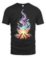 Colorful Flame Campfire Art Printed T-Shirt - black t-shirt on white background