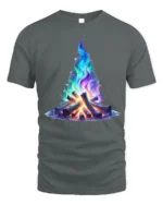 Colorful Galaxy Campfire Art Printed T-Shirt - gray t-shirt on white background