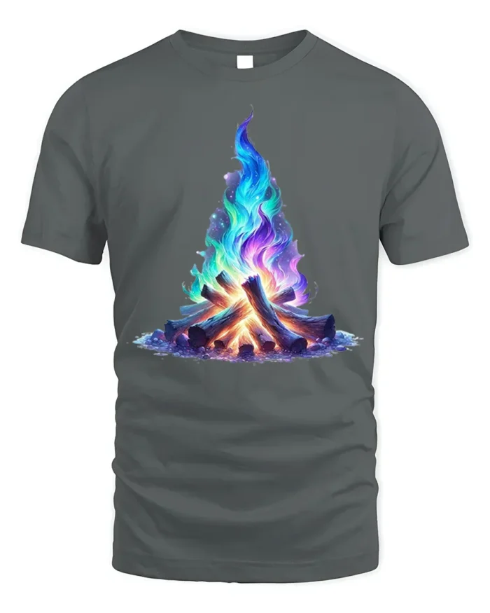 Colorful Galaxy Campfire Art Printed T-Shirt - gray t-shirt on white background