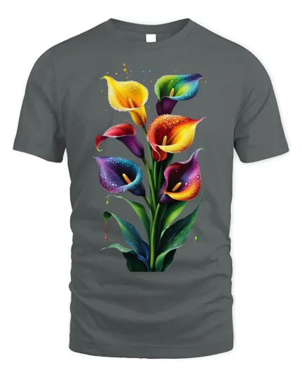 Rainbow Calla Lily Art Print T-Shirt - gray t-shirt on white background