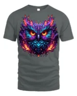 Flaming Owl T-Shirt with Fiery Abstract Art Design - gray t-shirt on white background