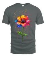 Color Splash Flower T-Shirt with Artistic Design - gray t-shirt on white background