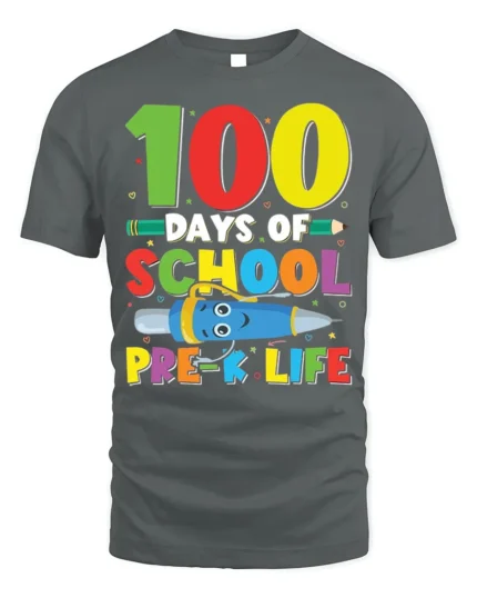 100 Days of School Pre-K Life T-Shirt - gray t-shirt on white background