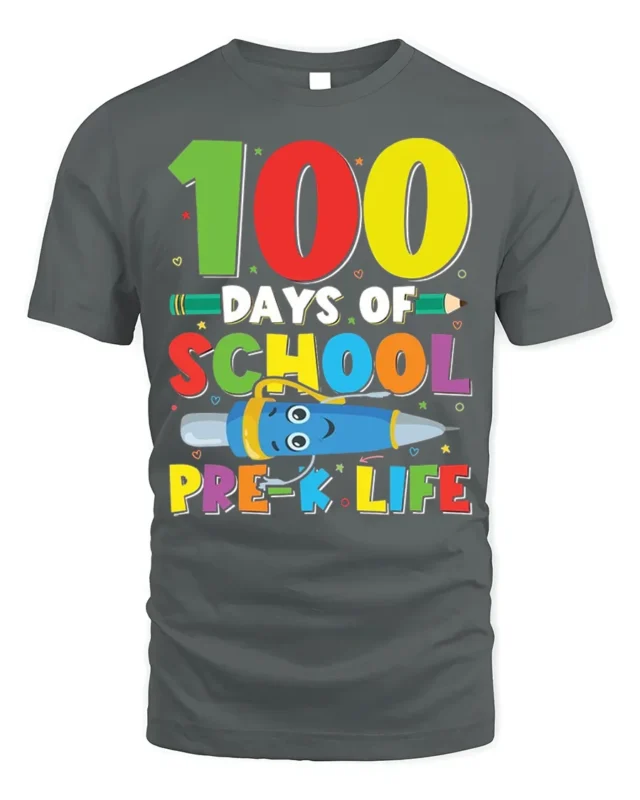 100 Days of School Pre-K Life T-Shirt - gray t-shirt on white background