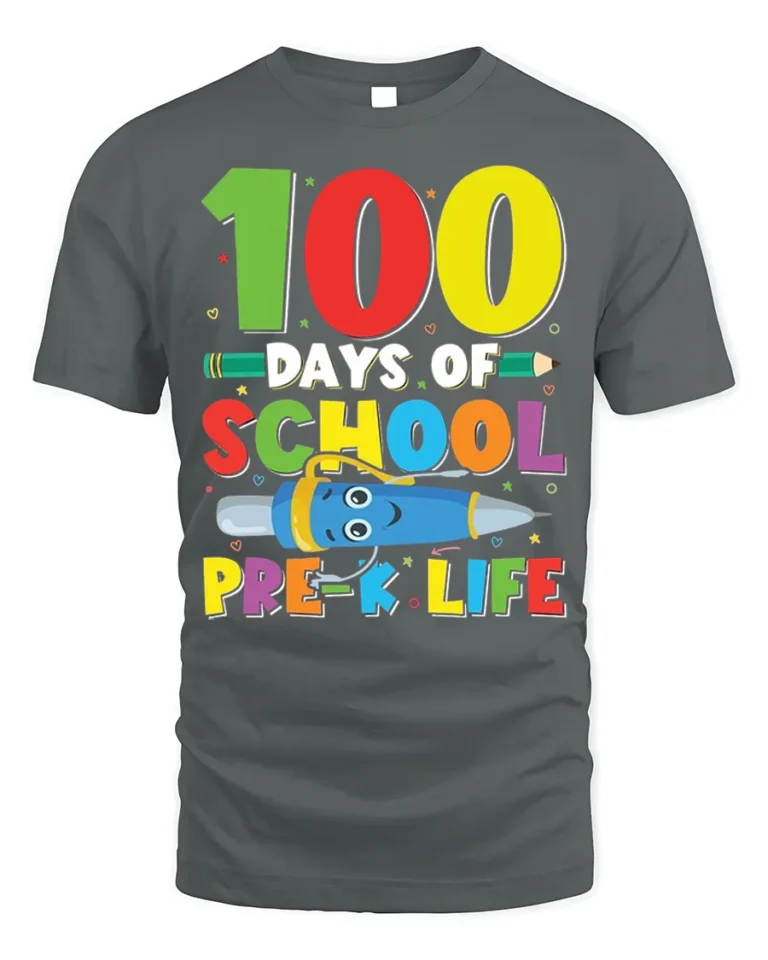 100 Days of School Pre-K Life T-Shirt - gray t-shirt on white background