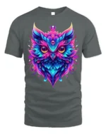 Colorful Owl Spirit Graphic T-Shirt - gray t-shirt on white background