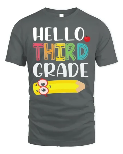 Hello Third Grade T-Shirt Cute Back to School Tee - gray t-shirt on white background