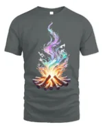 Colorful Flame Campfire Art Printed T-Shirt - gray t-shirt on white background