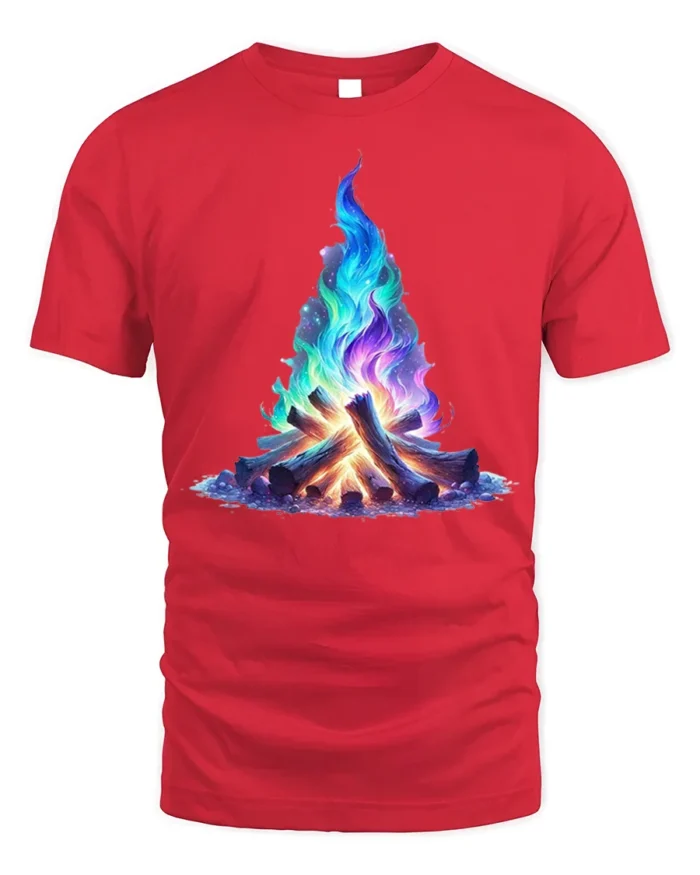 Colorful Galaxy Campfire Art Printed T-Shirt - red t-shirt on white background