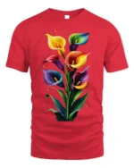 Rainbow Calla Lily Art Print T-Shirt - red t-shirt on white background