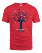Butterfly Tree of Life T-Shirt with Nature Design - red t-shirt on white background