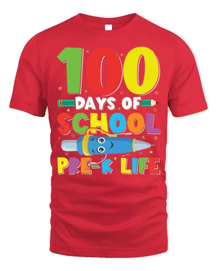 100 Days of School Pre-K Life T-Shirt - red t-shirt on white background