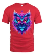 Colorful Owl Spirit Graphic T-Shirt - red t-shirt on white background