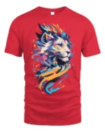 Abstract Colorful Lion Graphic T-Shirt - red t-shirt on white background