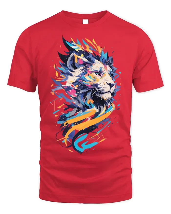 Abstract Colorful Lion Graphic T-Shirt - red t-shirt on white background