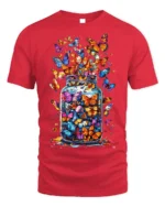 Colorful Butterflies in Jar Graphic T-Shirt - red t-shirt on white background