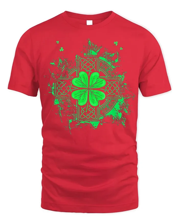 Celtic Shamrock Irish Lucky Clover T-Shirt - red t-shirt on white background