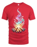 Colorful Flame Campfire Art Printed T-Shirt - red t-shirt on white background