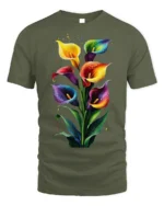 Rainbow Calla Lily Art Print T-Shirt - military green t-shirt on white background