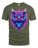 Colorful Owl Spirit Graphic T-Shirt - military green t-shirt on white background