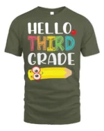 Hello Third Grade T-Shirt Cute Back to School Tee - military green t-shirt on white background