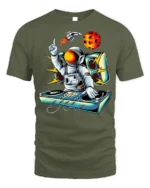 Astronaut DJ Space Music Graphic T-Shirt - military green t-shirt on white background