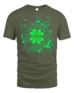 Celtic Shamrock Irish Lucky Clover T-Shirt - military green t-shirt on white background