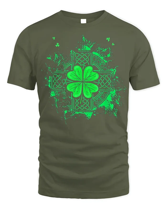 Celtic Shamrock Irish Lucky Clover T-Shirt - military green t-shirt on white background
