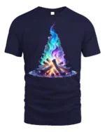 Colorful Galaxy Campfire Art Printed T-Shirt - navy t-shirt on white background