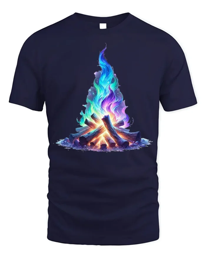 Colorful Galaxy Campfire Art Printed T-Shirt - navy t-shirt on white background