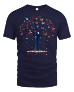 Butterfly Tree of Life T-Shirt with Nature Design - navy t-shirt on white background