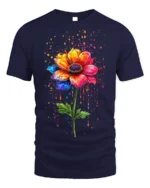 Color Splash Flower T-Shirt with Artistic Design - navy t-shirt on white background