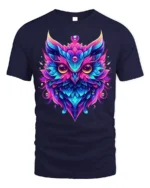 Colorful Owl Spirit Graphic T-Shirt - navy t-shirt on white background