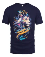 Abstract Colorful Lion Graphic T-Shirt - navy t-shirt on white background