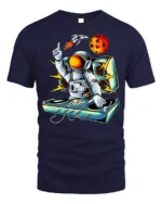 Astronaut DJ Space Music Graphic T-Shirt - navy t-shirt on white background