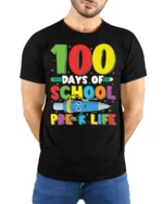 100 Days of School Pre-K Life T-Shirt - model wearing black shirt, hands behind back