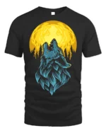 Howling Wolf Full Moon Graphic T-Shirt - black t-shirt on white background