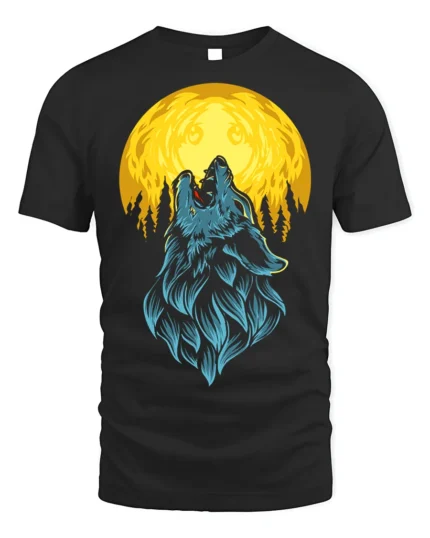 Howling Wolf Full Moon Graphic T-Shirt - black t-shirt on white background