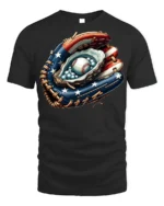 Patriotic Baseball Glove T-Shirt USA Flag Style - black t-shirt on white background