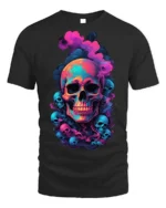 Neon Smoke Skull Art T-Shirt for Dark Style - black t-shirt on white background