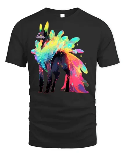 Rainbow Spirit Wolf Graphic T-shirt Cool Print - black t-shirt on white background