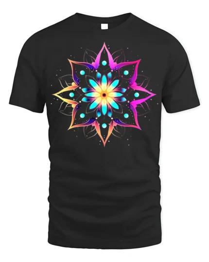 Psychedelic Mandala Art Printed T-shirt - black t-shirt on white background