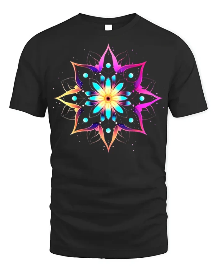 Psychedelic Mandala Art Printed T-shirt - black t-shirt on white background