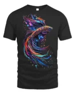 Colorful Betta Fish Art Printed T-shirt Cool - black t-shirt on white background