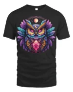 Mystic Owl Crystal Moon Graphic T-shirt - black t-shirt on white background