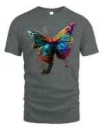 Color Splash Butterfly Graphic T-shirt - gray t-shirt on white background