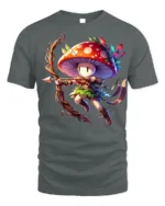 Mushroom Archer Fantasy Character T-shirt - gray t-shirt on white background